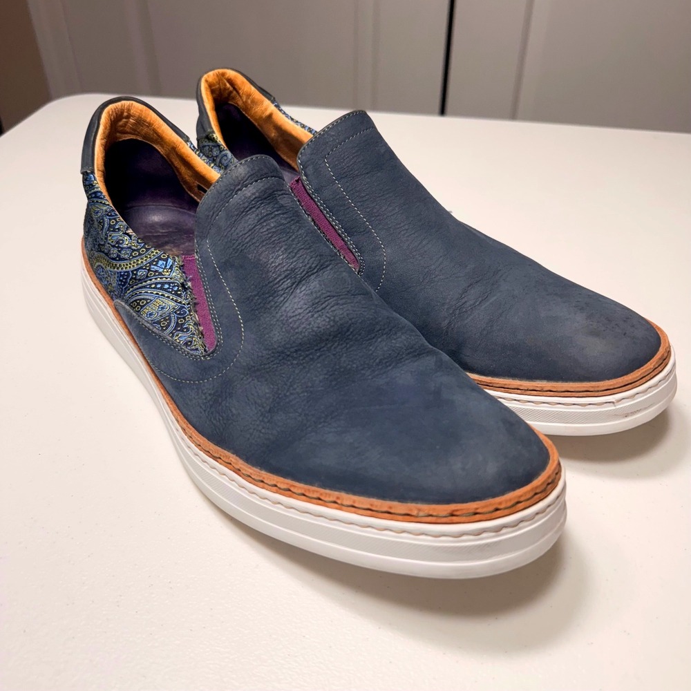 Robert Graham Paisley Leather Slip On Sneakers Made in Italy Blue Mens 13D